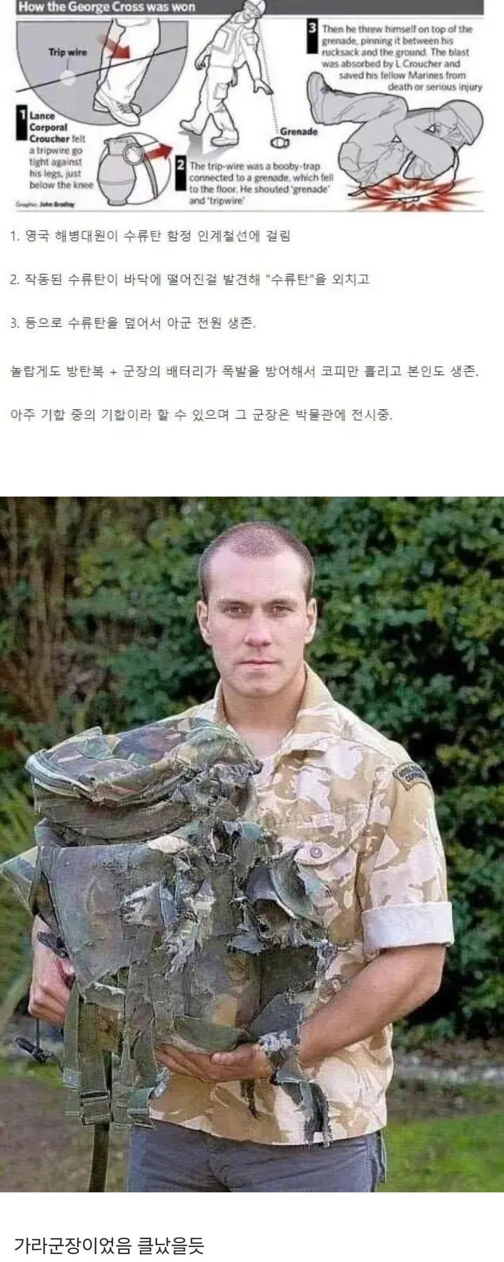 수류탄을 몸으로 커버 하고도 멀쩡히 생존 .jpg