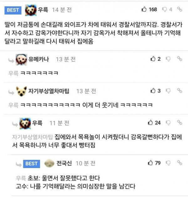 딸이 저금통에 손대길래 와이프가 차에 태워서 경찰서 앞까지 감.jpg